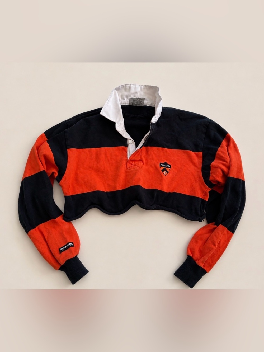Vintage Barbarian Rugby Shirt Cropped Long Sleeve Princeton Medium